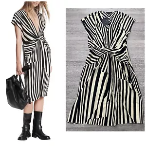 NWT Rag & Bone $525 Beatrice Printed Dress In Gold Stripe Size: 10 - Picture 1 of 3