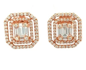 Video 1.39CT 18K Rose Gold Natural Round Cut Baguette Diamond Drop Earrings  - Picture 1 of 3
