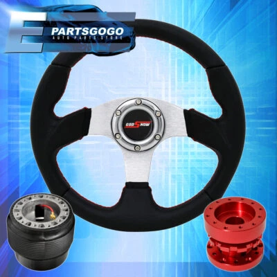 89-05 Eclipse 6Bolt Pvc Aluminum Center Steering Wheel+Red Hub Extender+Adapter Foto 1 de 4