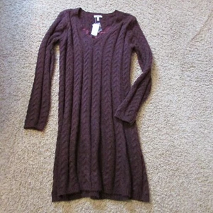 NWT Maurices Medium Burgundy Red Metallic Threads Shimmer Sweater Dress - Picture 1 of 2