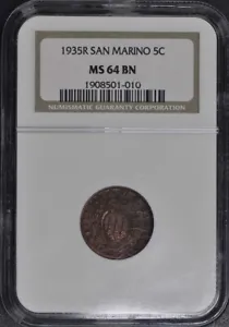1935 R San Marino 5 Cent NGC MS65 BN - Picture 1 of 2