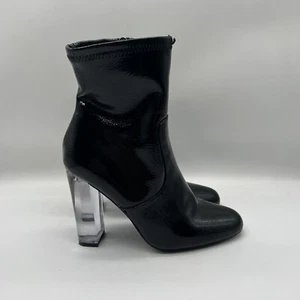 Steve Madden Black Patent Leather Womens Dress Boots Clear Heels Women's Sz 5.5M - Picture 1 of 9