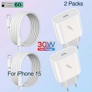 Chargeur Mural Secteur Rapide Cable USB-C FAST Charger iPhone 15 Pro Max Plus - Zdjęcie 1 z 13
