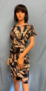 LONDON TIMES Navy with Pink Brown Ivory Pastel Leaves Dress 10P NWT - Picture 1 of 6