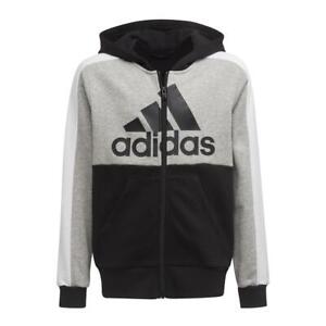 New adidas kids Colourblock Hooded Top Age 7 -8 Black Grey Sweatshirt full zip
