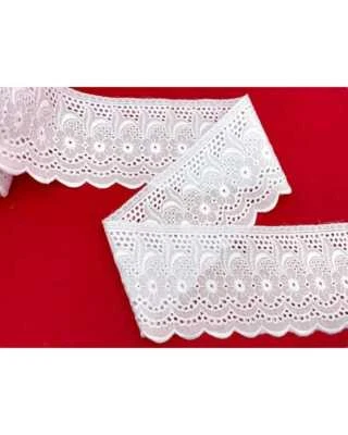 Pizzo merletto sangallo passamaneria 9cm san gallo 4BF53G smerlato balza unica - Immagine 1 di 4