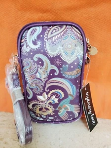 Sydney Love Crossbody Double Zip Faux Leather Vegan Eggplant Paisley Print NEW - Picture 1 of 21