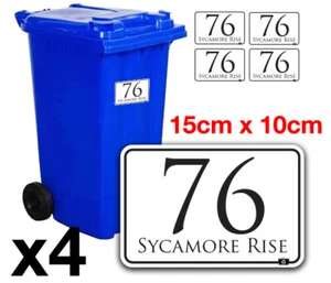 4 x WHEELIE BIN CUSTOM STICKERS - NUMBERS /HOUSE / ROAD /STREET ADDRESS DECAL - Picture 1 of 3