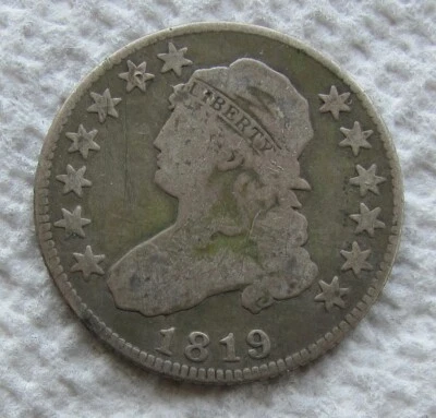 Busto tapado 1819 25C cuarto de plata fecha clave rara en muy buen estado + limpio Foto 1 de 3