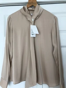 Hugo Boss Silk Biege Long Sleeve Shirt Women's Blouse Size Uk 10 - Picture 1 of 6