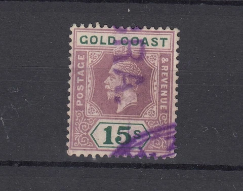 Gold Coast KGV 1921 15/- Dull Purple Green Die I SG100 VFU Cat £700 JK6956 Cover
