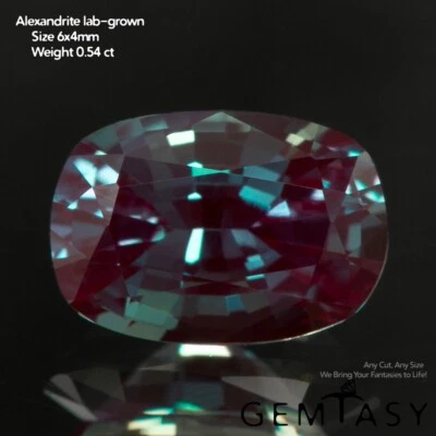 Piedra cortada -Alexandrita Czochralski (tirado) cultivado en laboratorio, cojín faceta 6x4 mm 0,6 quilates Foto 1 de 3