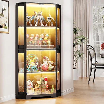 Corner Display Cabinet W/Glass Doors,65"Lighted Curio Cabinet W/3 Color Lights - Image 1 of 4