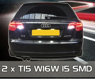 2x T15 w16w audi a3 8p audi CANBUS ERROR FREE LED WHITE REVERSE LIGHT BULBS - Image 1 of 3