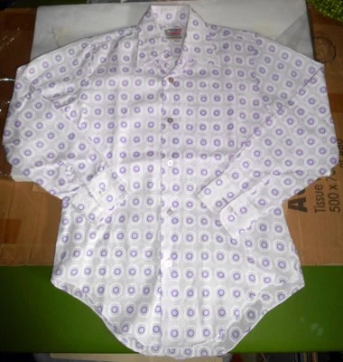 Vintage 60s 70s Groovy Purple Pattern Childrens Poly/Cotton Party Shirt 12 1/2 - Image 1 of 4