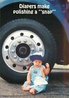 Comical Postcard "Little Lee" - baby Uses Diapers to Polish Semi Tractor Wheels