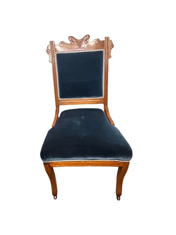 Antique Parlour Fireside Chair With Royal Blue Velvet Upholstery Cover