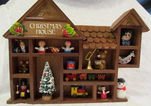 Vintage 1979 Wooden Enesco Mini Christmas House Toy Town Shadow Box Original Box - Picture 1 of 14