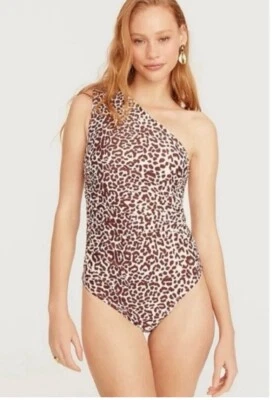 Новый с Ярлыками J.CREW одно плечо собранными в Рюш цельный купальник леопард коричневый размер 2 формирования - Изображение 1 из 4