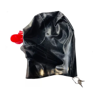 Latex mask hood micropore eyes red teeth nose tube lockable zip 0.4mm - Picture 1 of 6