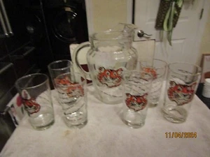 Rare Esso EXXON ENCO Tiger In Your Tank World Edition Pitcher & 6 Glasses 1960s - Picture 1 of 14