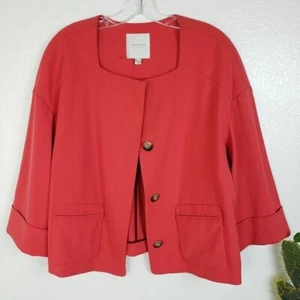 NWOT Nordstrom Collection Blazer Boxy Fit Coral Red sz L Square Neck 3/4 Sleeves - Picture 1 of 12