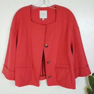 NWOT Nordstrom Collection Blazer Boxy Fit Coral Red sz L Square Neck 3/4 Sleeves - Image 1 of 4