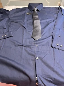 J. Ferrar Slim Fit Navy Blue Button-Down Dress Shirt & Silk Tie Men’s XXL - Picture 1 of 12