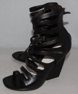 37.5/7.5 ❤️ MARSELL Black Leather High Heels GLADIATOR SANDALS BOOTS ITALY - Picture 1 of 13