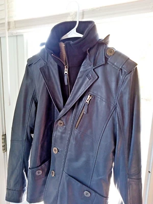 Chaqueta de cuero genuino azul oscuro Bernardo para mujer M motociclista cottagecore Foto 1 de 4