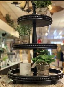 Three Level Black Beaded Tiered Tray - Picture 1 of 6