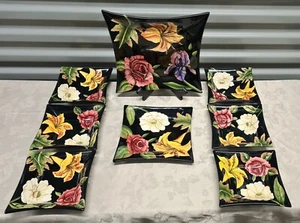 Pacific Rim 8pc Handpainted Exclusive China Flower Dish Square Set - Picture 1 of 9