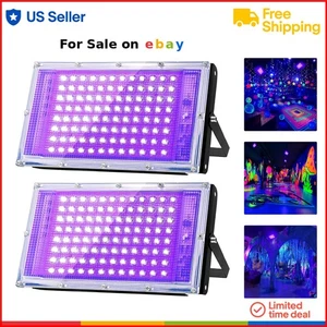LED UV Black Light 2 Pack 100W Waterproof Spotlights for Party Halloween Chri... - Picture 1 of 11