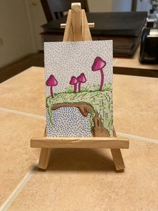 ACEO Original painting 2.5 x 3.5 Mini Art Card Inked Mushrooms 74 - Picture 1 of 1