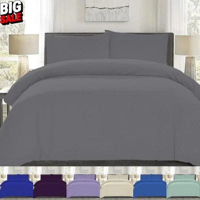 CLICK N CART UK Complete 4PCS Plain Duvet Cover Set Bedding Set With Fitted Sheets & Pillowcases