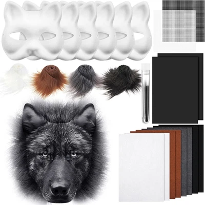 18 Pcs Therian DIY Wolf Costume Mask Kit Blank Wolf Mask Faux Fur Fabric Felt Fa - Image 1 of 4