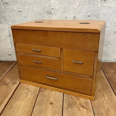 Caja de costura de madera antigua japonesa Haribako Tansu cajonera almacenamiento Showa Foto 1 de 4