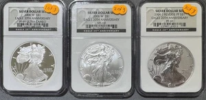 2006 Silver Eagle 20th Anni NGC 3 Coin Set W PF69 UC/W MS69/P Reverse PF69 - Picture 1 of 2