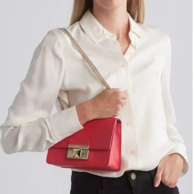 NEW Furla Bella Mini Leather Crossbody Purse Flame Red Chain Strap Shoulder Bag - Image 1 of 4