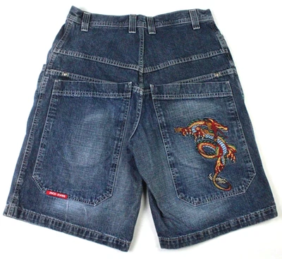 Pantalones Cortos Vaqueros Sueltos Vintage JNCO Bordados Dragón Talla 34 Foto 1 de 4