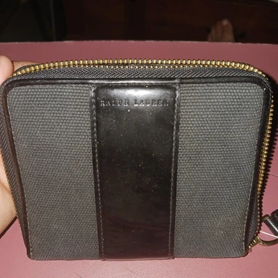 Cartera plegable grande vintage Y2K Ralph Lauren de lona negra y charol imitación cuero Foto 1 de 4