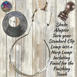Harp to Clip Shade Adapter Enables you to use Harp Lamp Shades, Finial Included - Picture 1 of 2