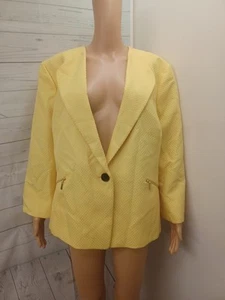 Kasper Womens Yellow White Blazer Jacket Sz 20W Textured - Picture 1 of 8