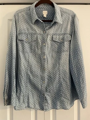 Top vaquero Chicos para mujer 3 (XL) azul lunares botones manga larga bolsillos Foto 1 de 4