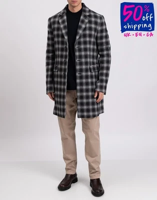 RRP €695 PATRIZIA PEPE Coat IT52 US42 XL Wool Blend Check Fly Logo Made in Italy - Image 1 of 4