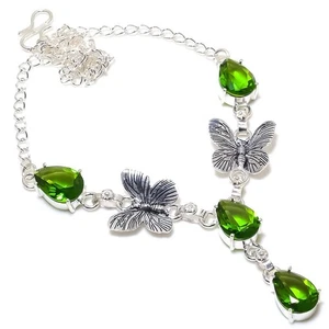 Green Peridot Gemstone Handmade 925 Sterling Silver Jwelery Necklace Size 18'' - Picture 1 of 1
