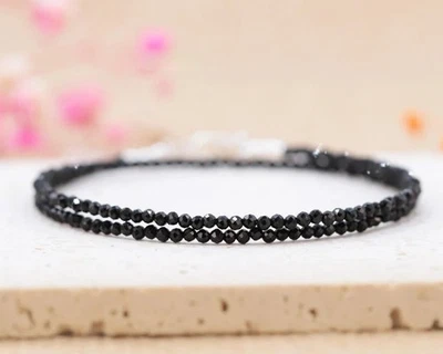 Collar de plata de ley 925 de 2-2,5 mm de piedras preciosas genuinas de turmalina negra A++ de 18" Foto 1 de 4