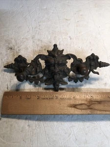 Ornate Face ANTIQUE Brass DRAWER PULLS  VICTORIAN ( DROP HANDLE)  3” centers - Picture 1 of 3