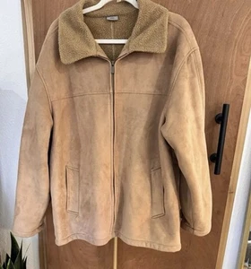Suede Shearling Faux Suede Tan Pierre Cardin Heavy Coat Jacket XL Yellowstone - Picture 1 of 24