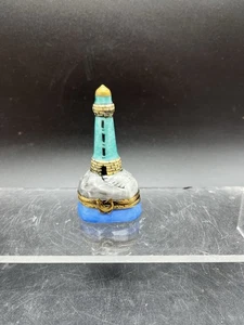 Limoges France Peint Main Porcelain Hinged Trinket Box. Lighthouse - Picture 1 of 9